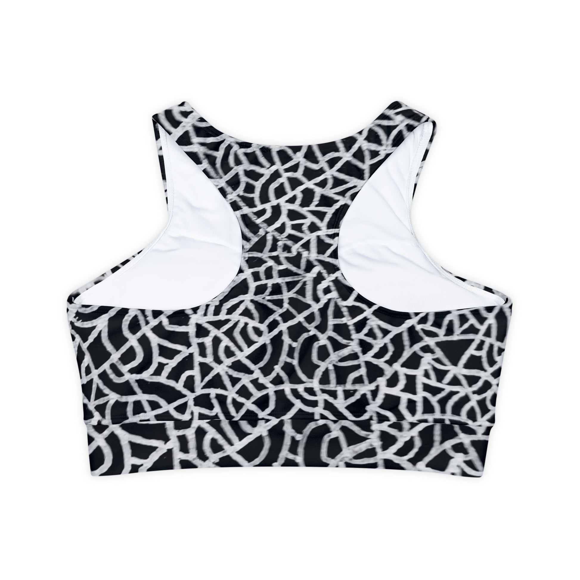 Monochrome Padded Sports Bra (AOP) Custom Art The Indomitable Art Shop Indomitable Art Quote38